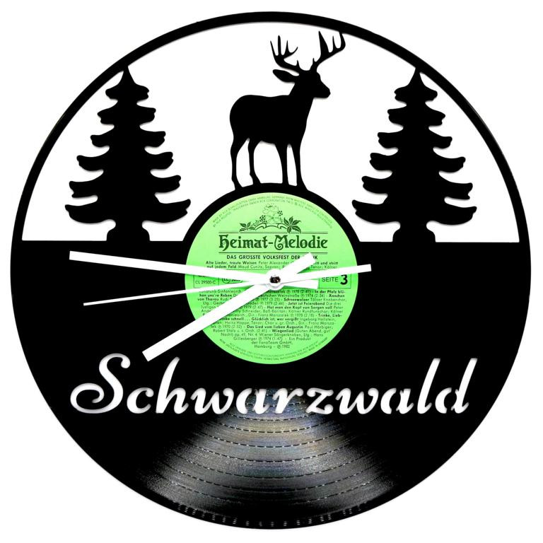 Schallplattenuhr-Schwarzwald-Hirsch